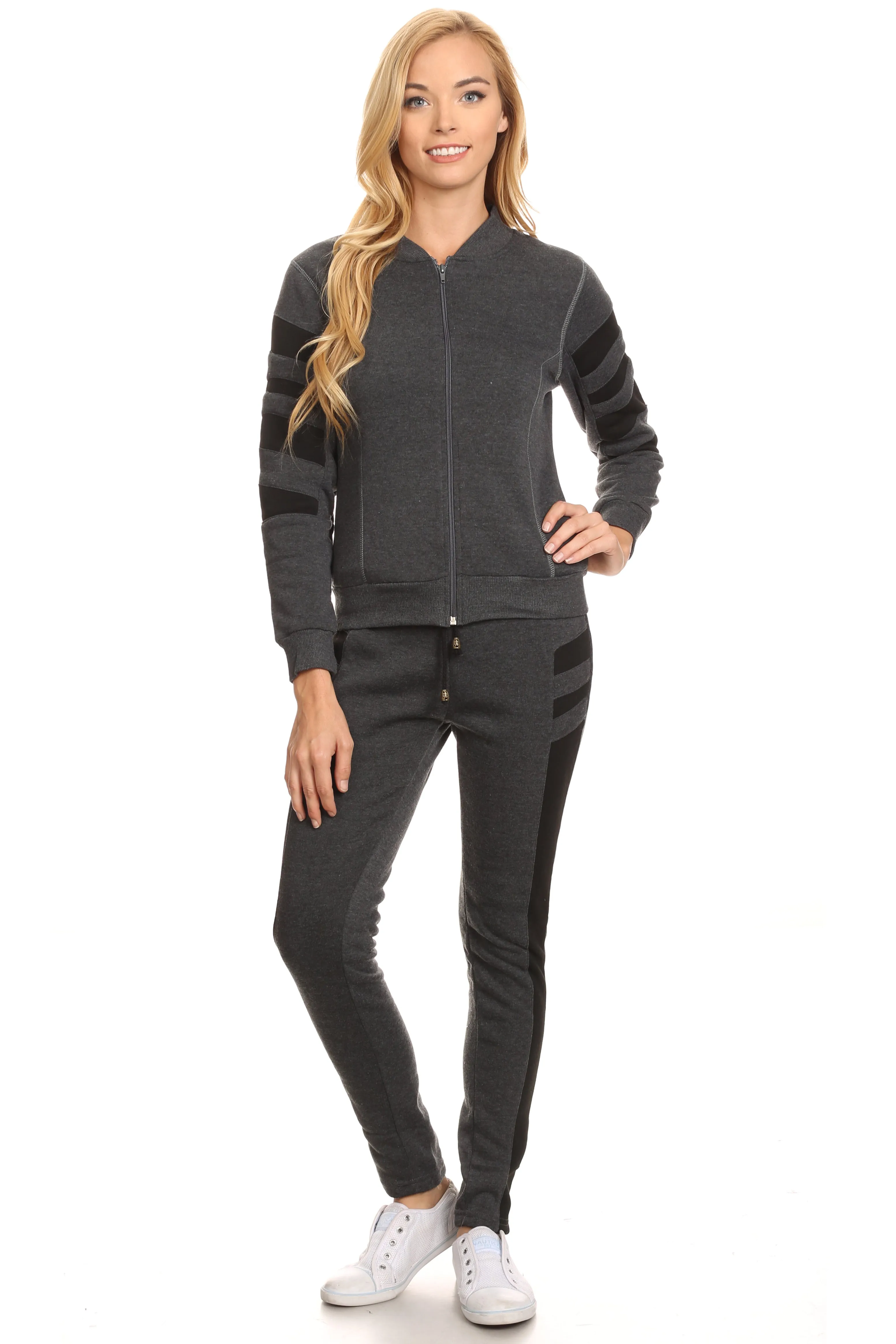 Fleece Lined Striped Zip Up Jacket