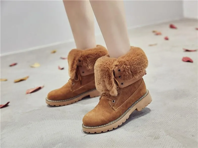 Fur lining lace-up combat boots suede platform martin boots women's motorcycle boots