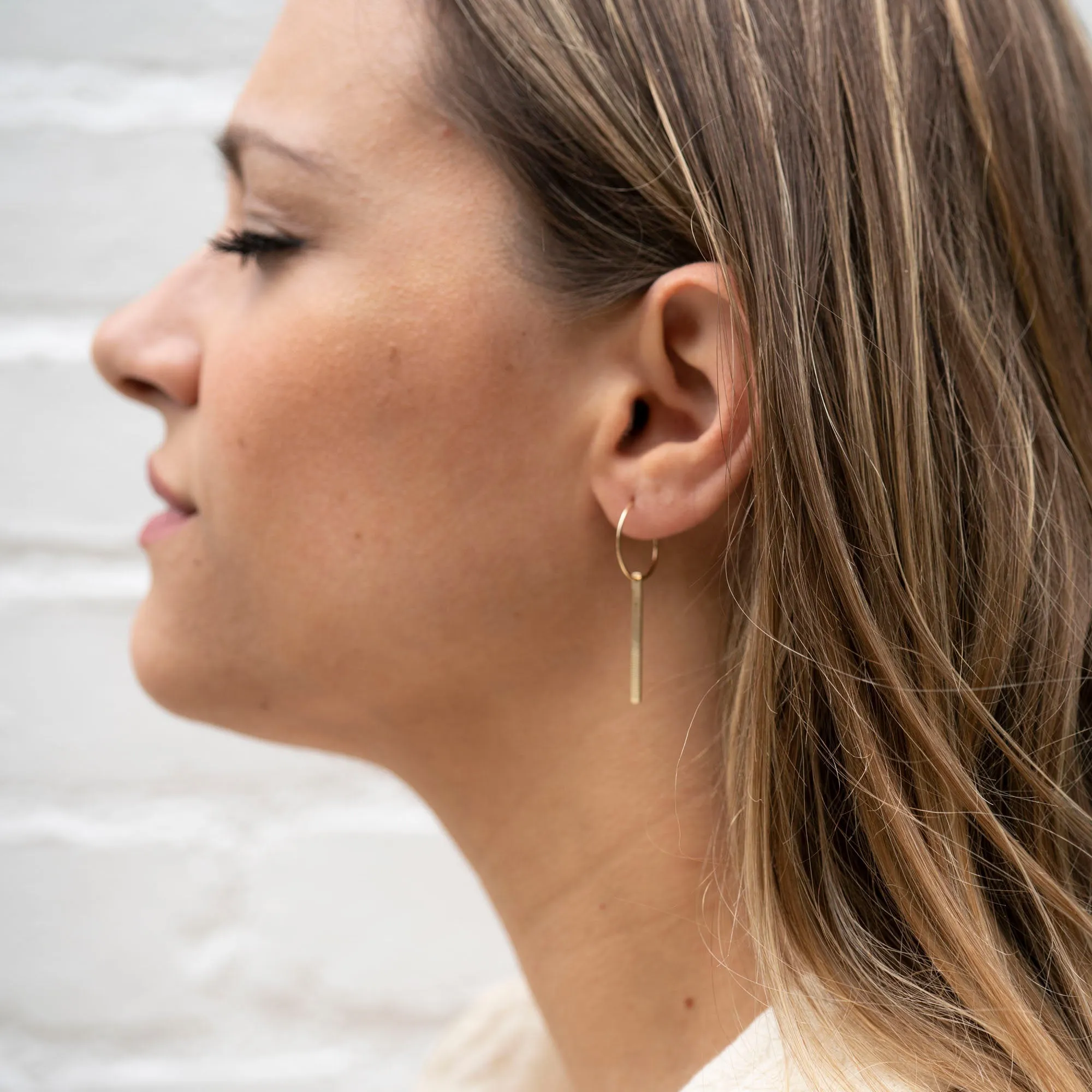 Gold Filled Dainty Bar Hoop Earrings
