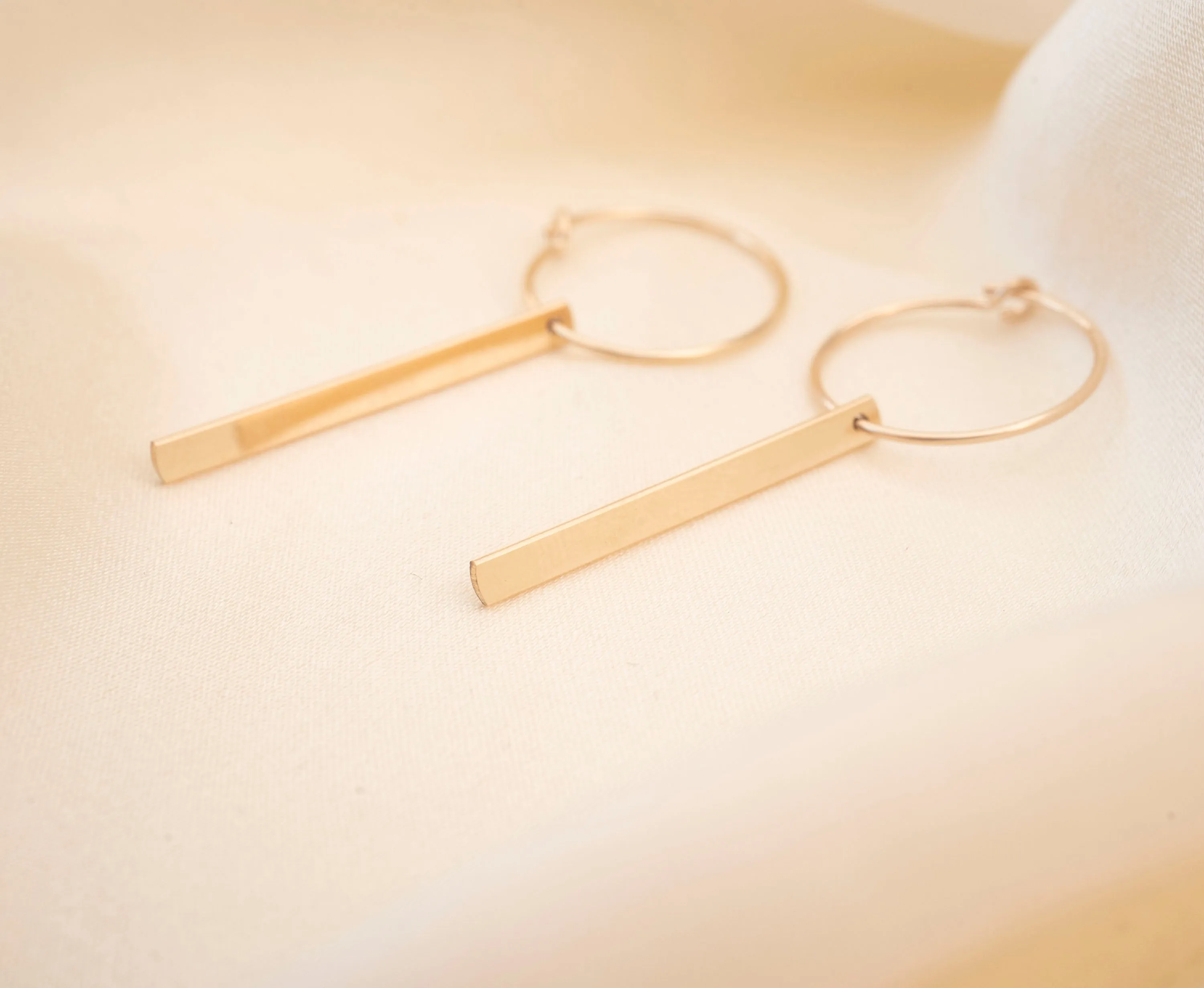 Gold Filled Dainty Bar Hoop Earrings