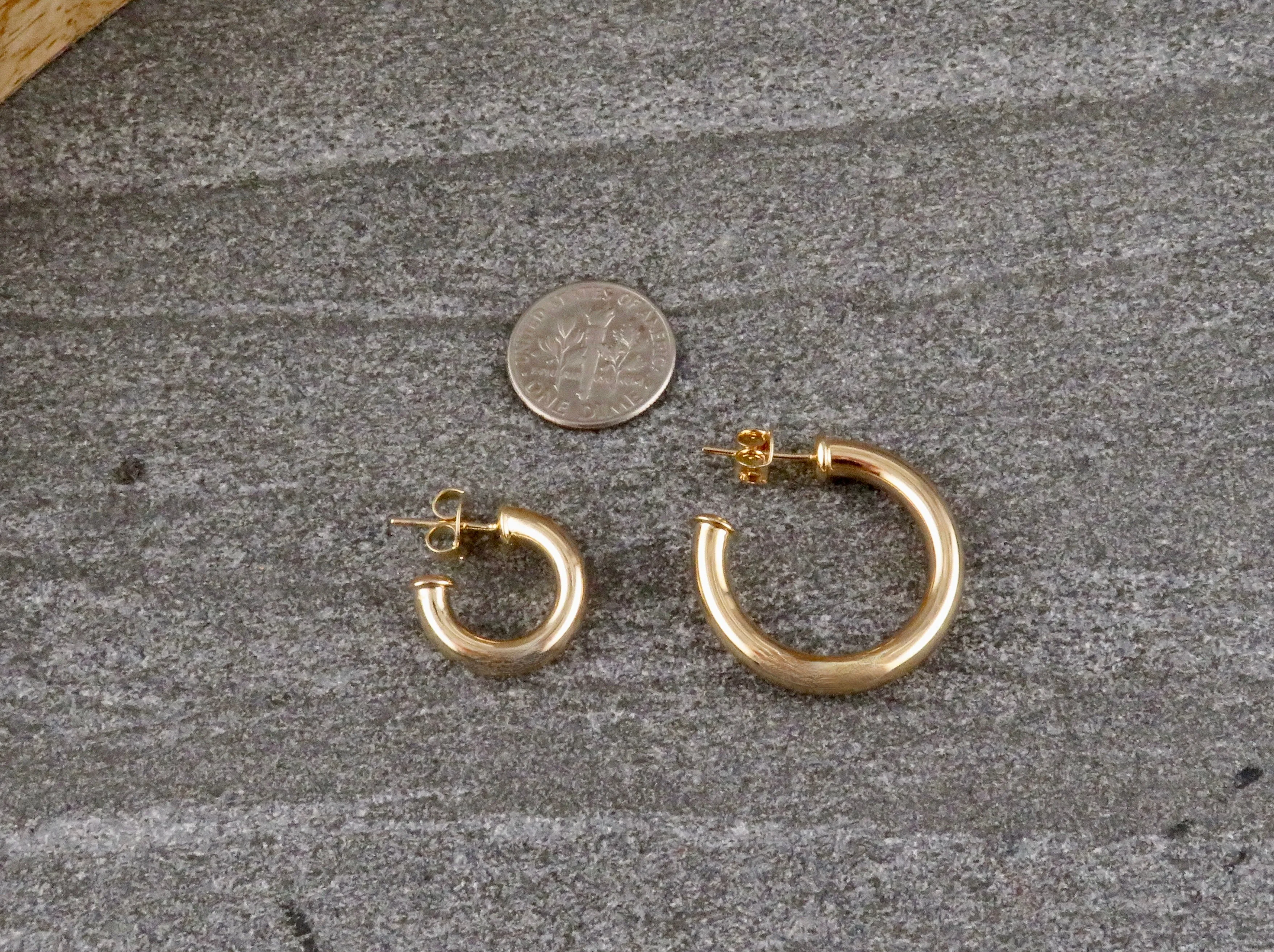 Gold Filled Post Hoop Earrings - Medium