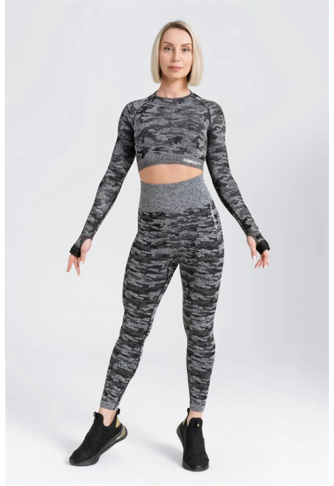 Gymwolves Women Seamless Sport Leggings | Black | Camouflage Pattern | Action Series |