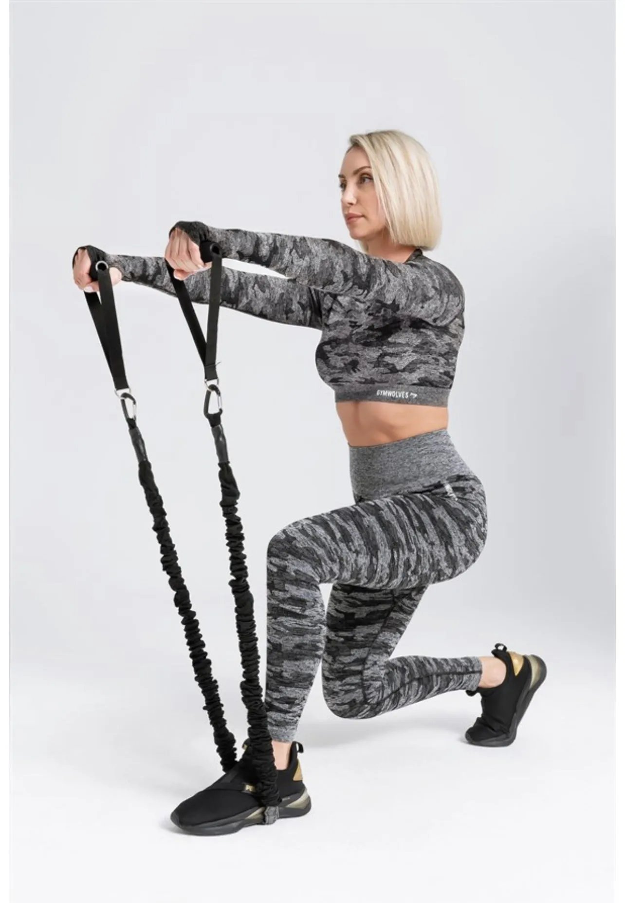 Gymwolves Women Seamless Sport Leggings | Black | Camouflage Pattern | Action Series |