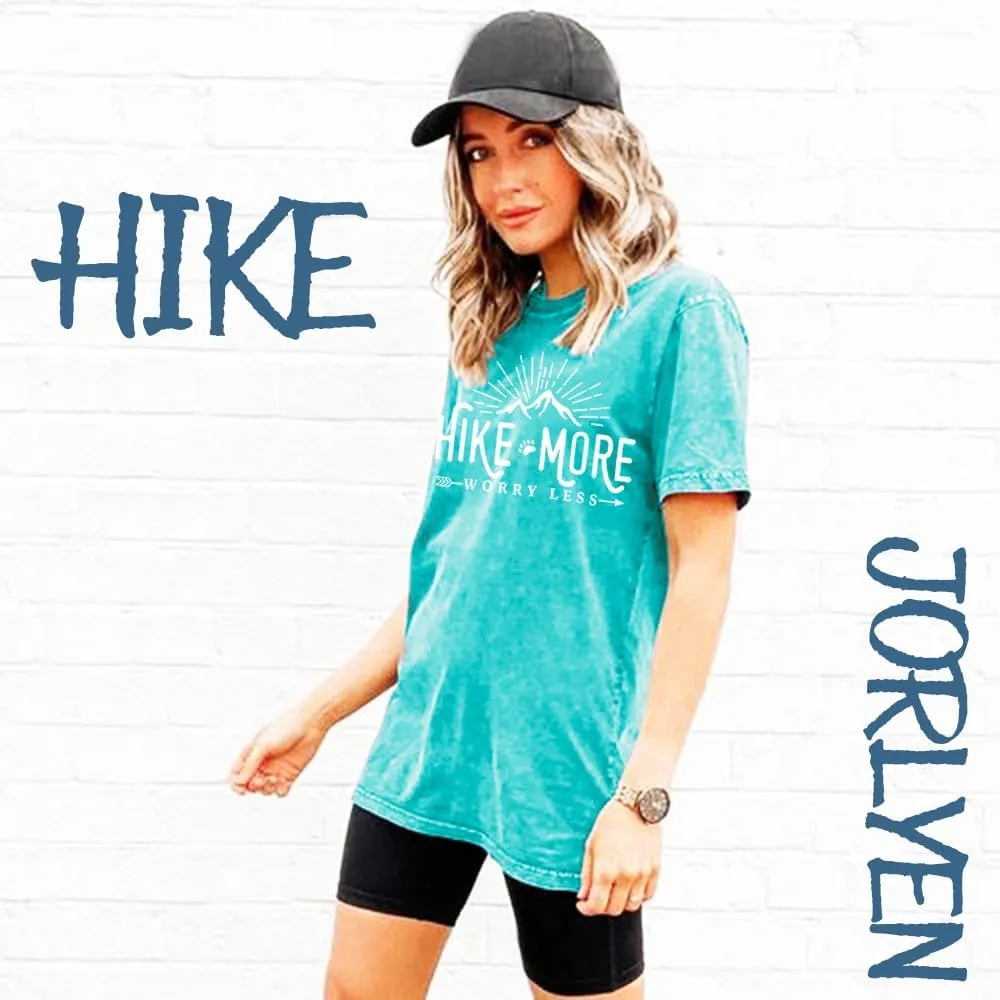 Hiking Shirt for Women Adventure Mountain Graphic Athletic Shirts Funny Hike More Worry Less Tee Tops