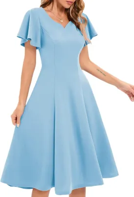 HomRain Wedding Guest Dresses for Women Vintage Short Sleeves Casual Fit and Flare Cocktail Formal Dress for Tea Party
