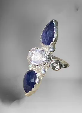 Iolite and Pink Kunzite Triple Stone Ring