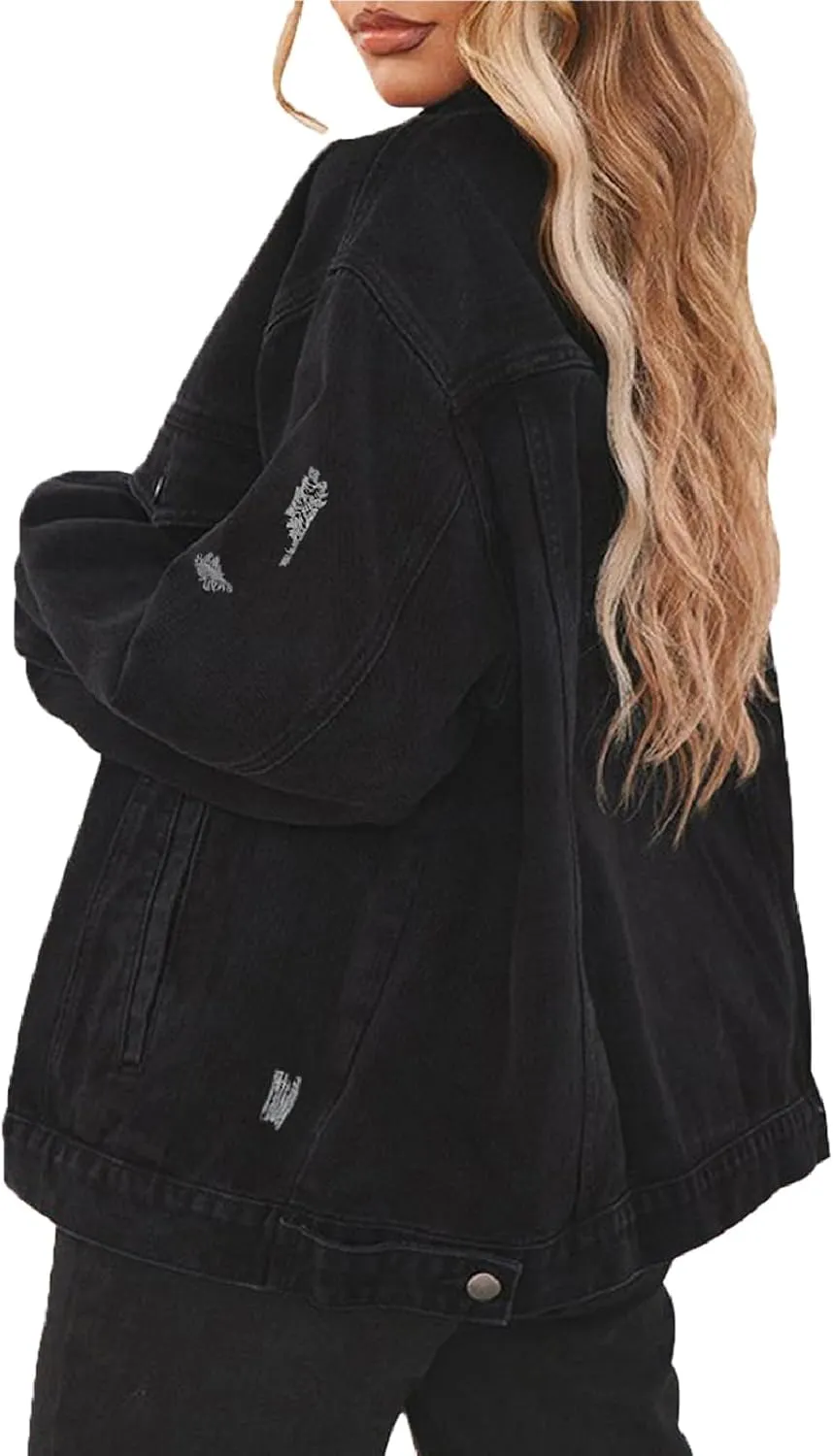 Jean Jacket for Women Distressed Long Sleeve Oversized Denim Trucker Jackets Coat
