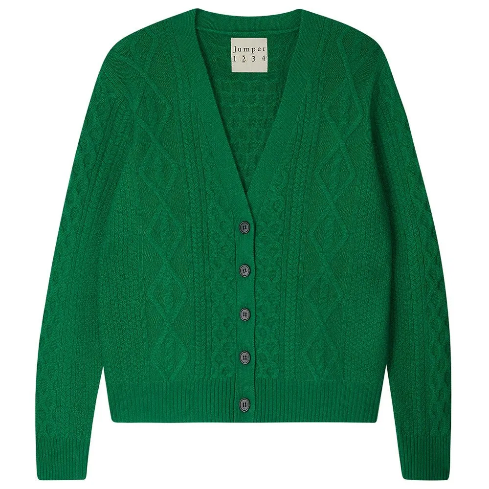 Jumper 1 2 3 4 Aran Cardigan in Leaf Green