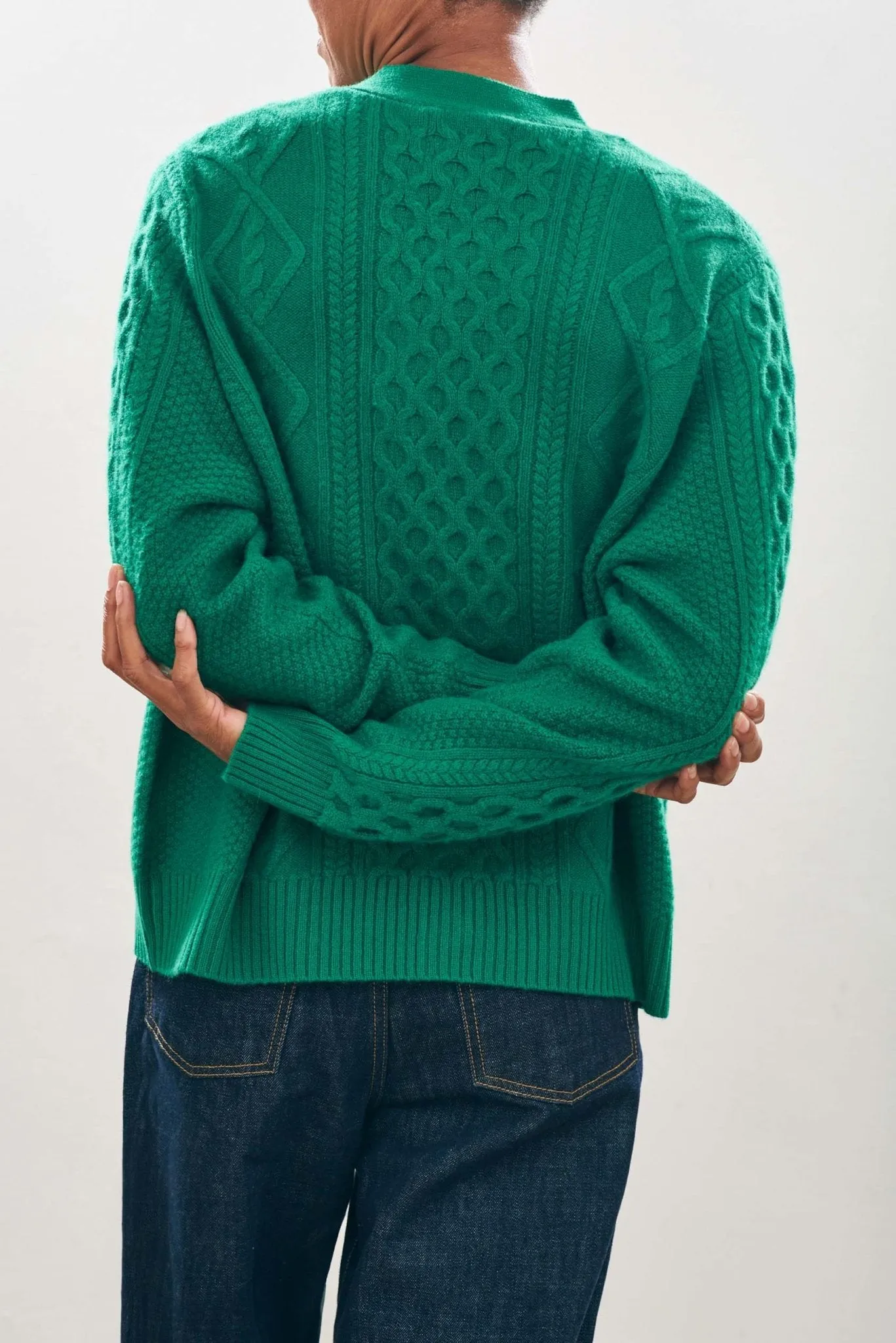 Jumper 1 2 3 4 Aran Cardigan in Leaf Green