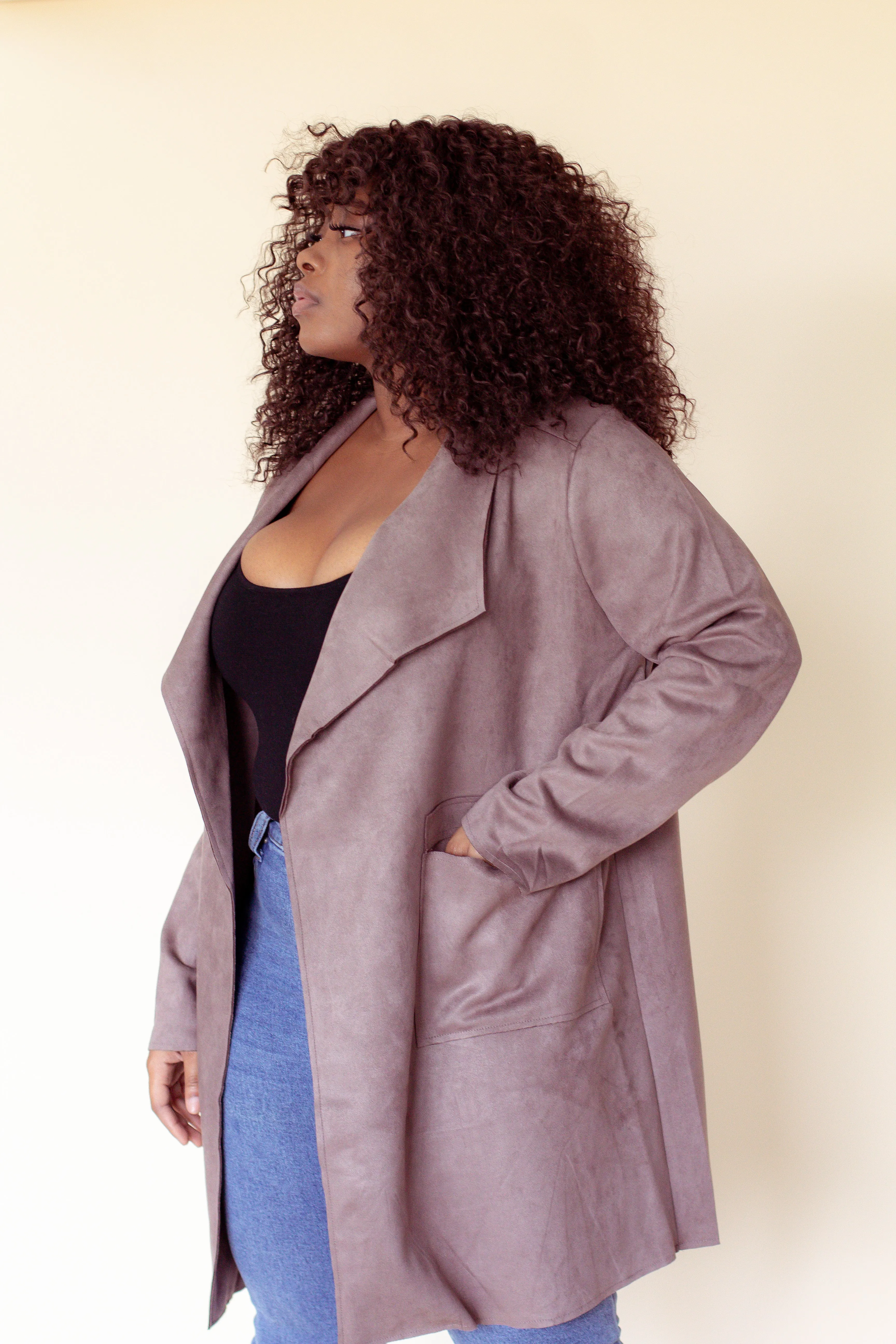 Kennedy Faux Suede Peacoat (Brown)