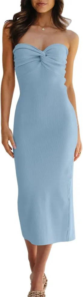 LILLUSORY Knitted Dresses Twisted Front Bodycon Dress with Back Slit