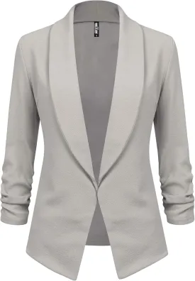 Lock and Love Women 3/4 Sleeve Blazer Open Front Cardigan Jacket Work Office Blazer