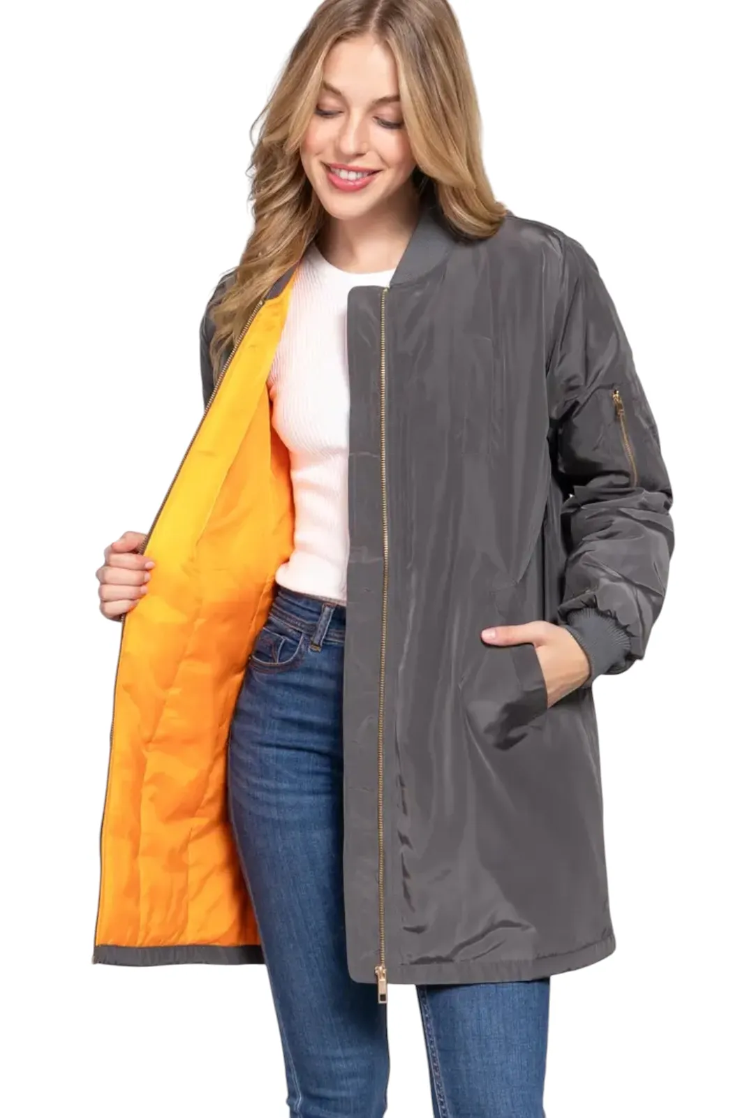 Long Line Bomber Jacket - Multiple Colors Available