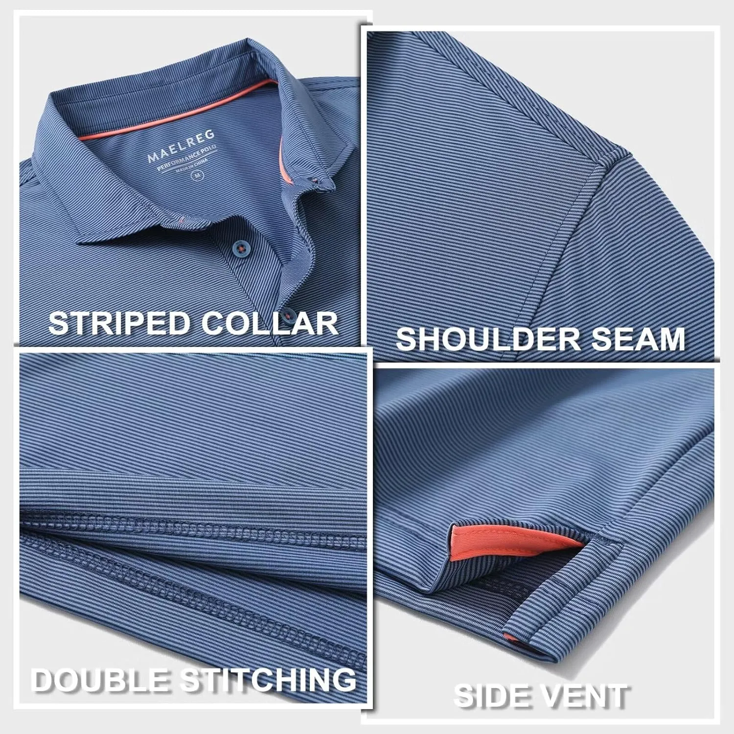 M MAELREG Short and Long Sleeve Polo Shirts for Men Dry Fit Performance Moisture Wicking Sport Pin Striped Mens Golf Shirts