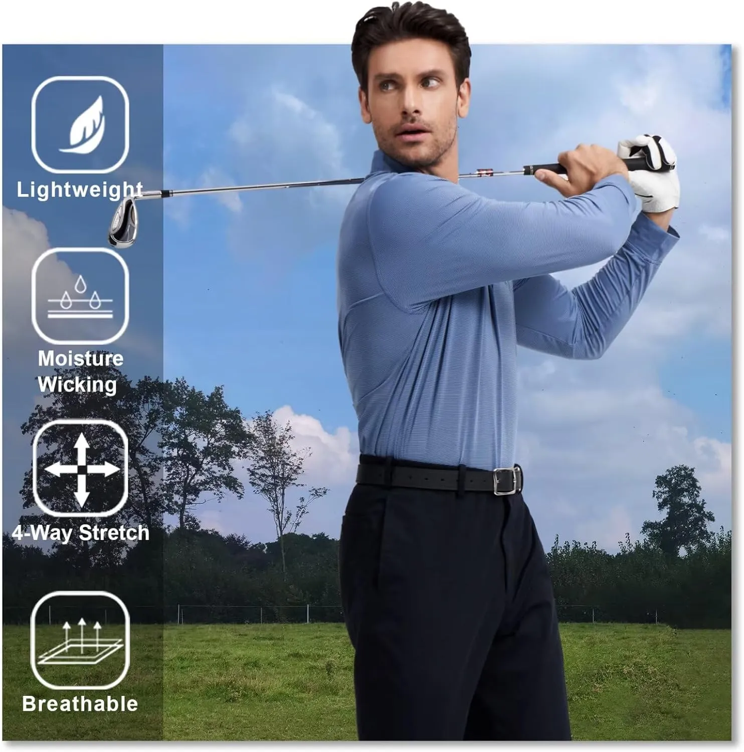 M MAELREG Short and Long Sleeve Polo Shirts for Men Dry Fit Performance Moisture Wicking Sport Pin Striped Mens Golf Shirts