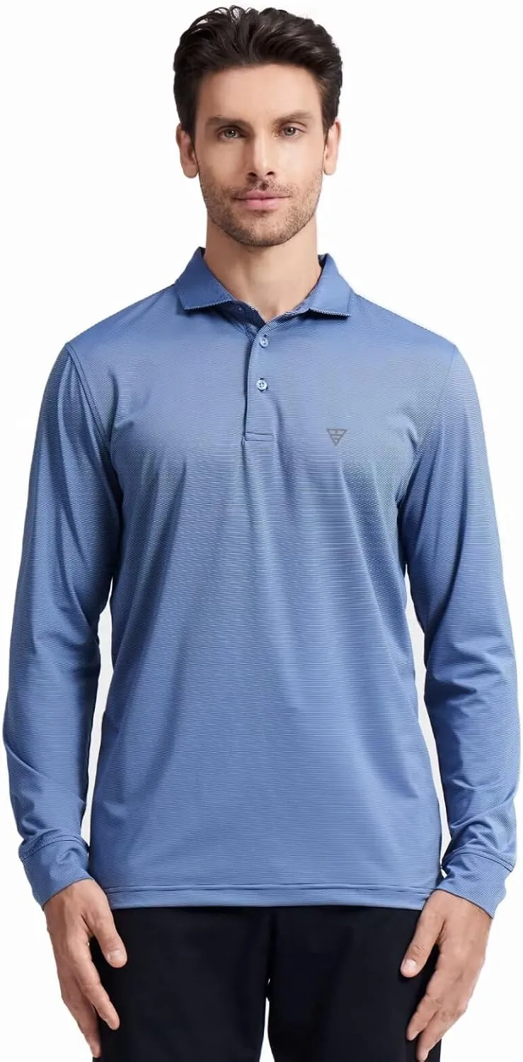 M MAELREG Short and Long Sleeve Polo Shirts for Men Dry Fit Performance Moisture Wicking Sport Pin Striped Mens Golf Shirts