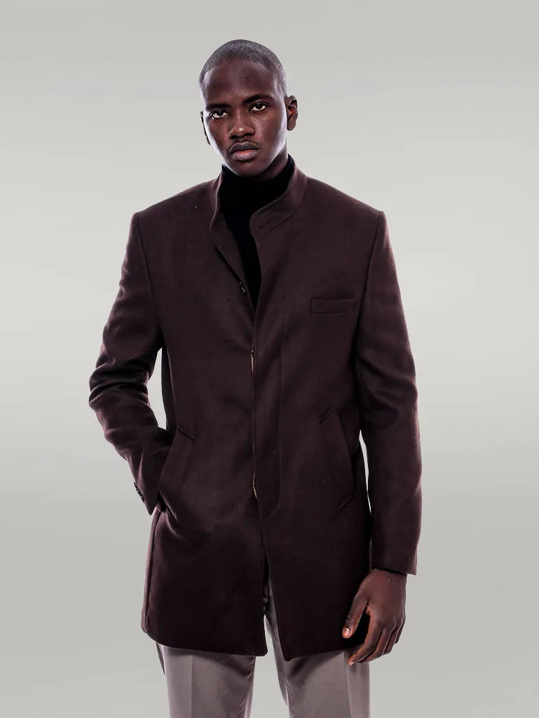 Mandarin Collar Brown Cachet Coat - Wessi