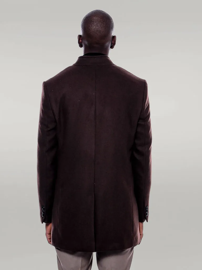 Mandarin Collar Brown Cachet Coat - Wessi
