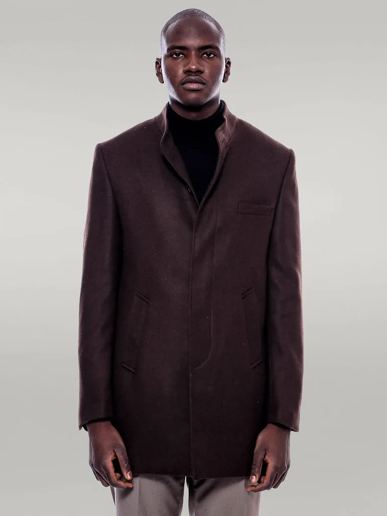 Mandarin Collar Brown Cachet Coat - Wessi