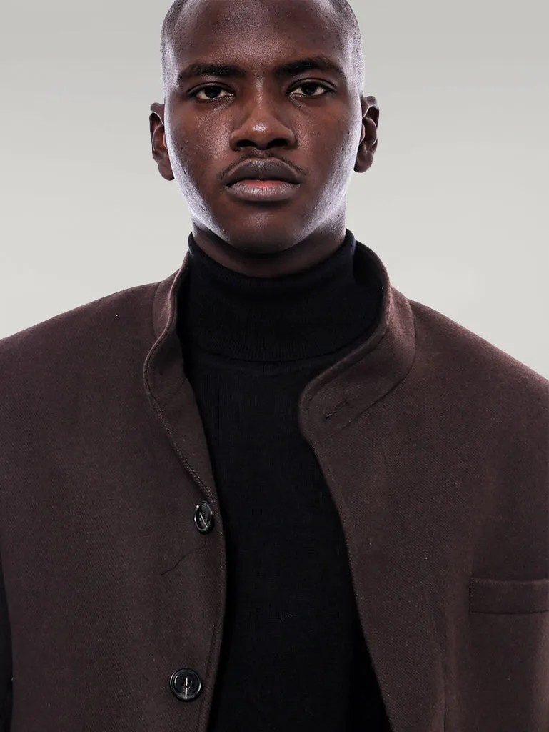 Mandarin Collar Brown Cachet Coat - Wessi