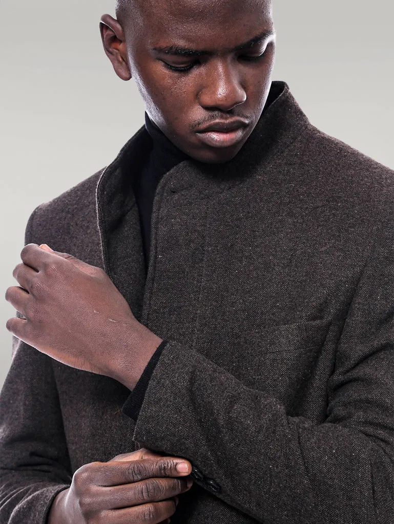 Mandarin Collar Brown Short Coat - Wessi