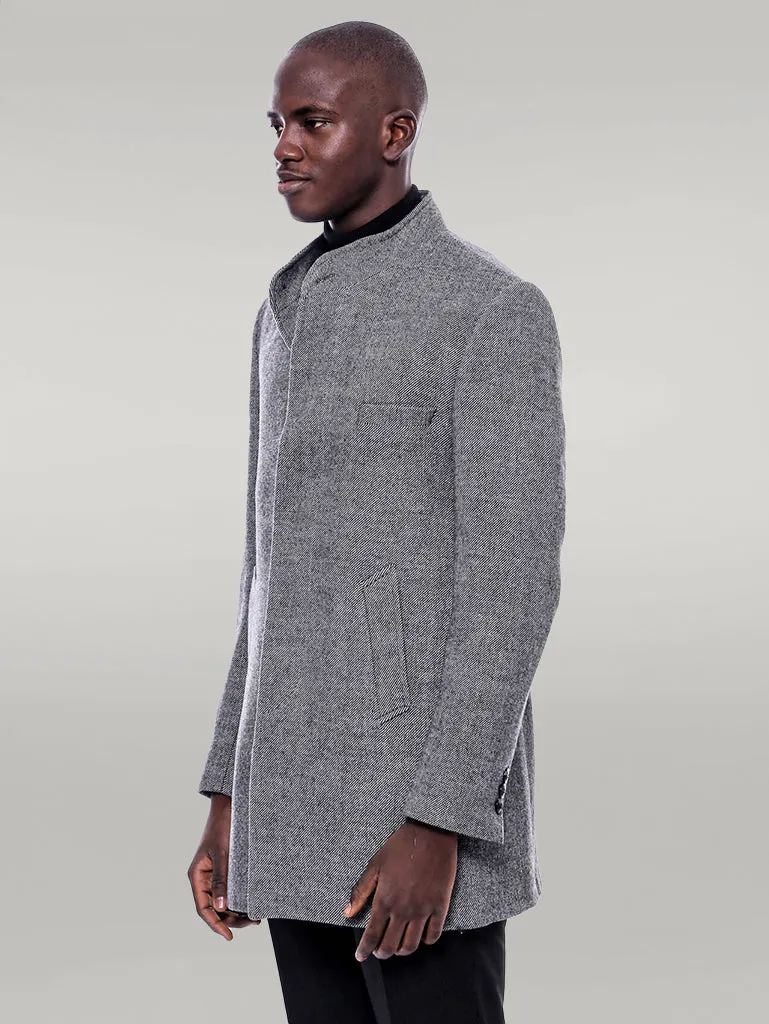 Mandarin Collar Grey Short Coat - Wessi