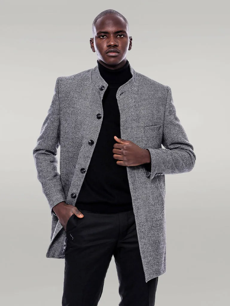 Mandarin Collar Grey Short Coat - Wessi
