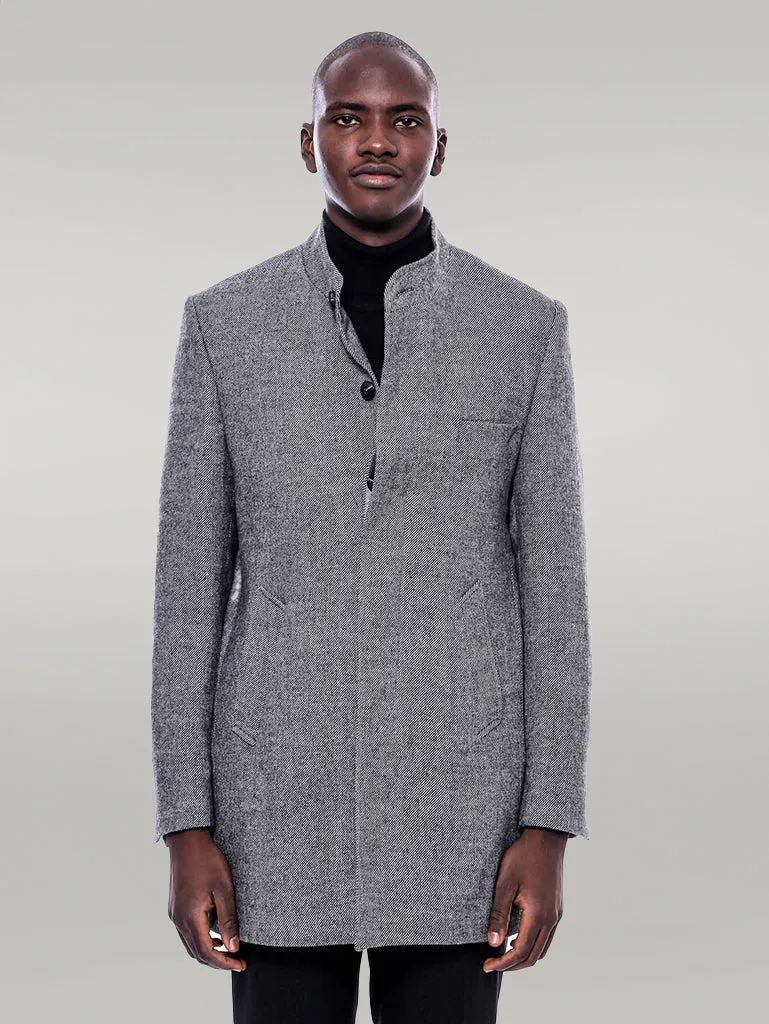 Mandarin Collar Grey Short Coat - Wessi