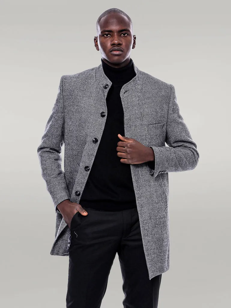 Mandarin Collar Grey Short Coat - Wessi