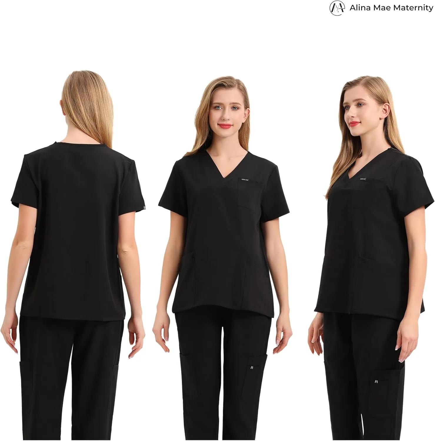 Maternity Scrubs Shirt for Women Doctor Uniform Short Sleeve Pregnant Nurse Scrub with Large Pockets
