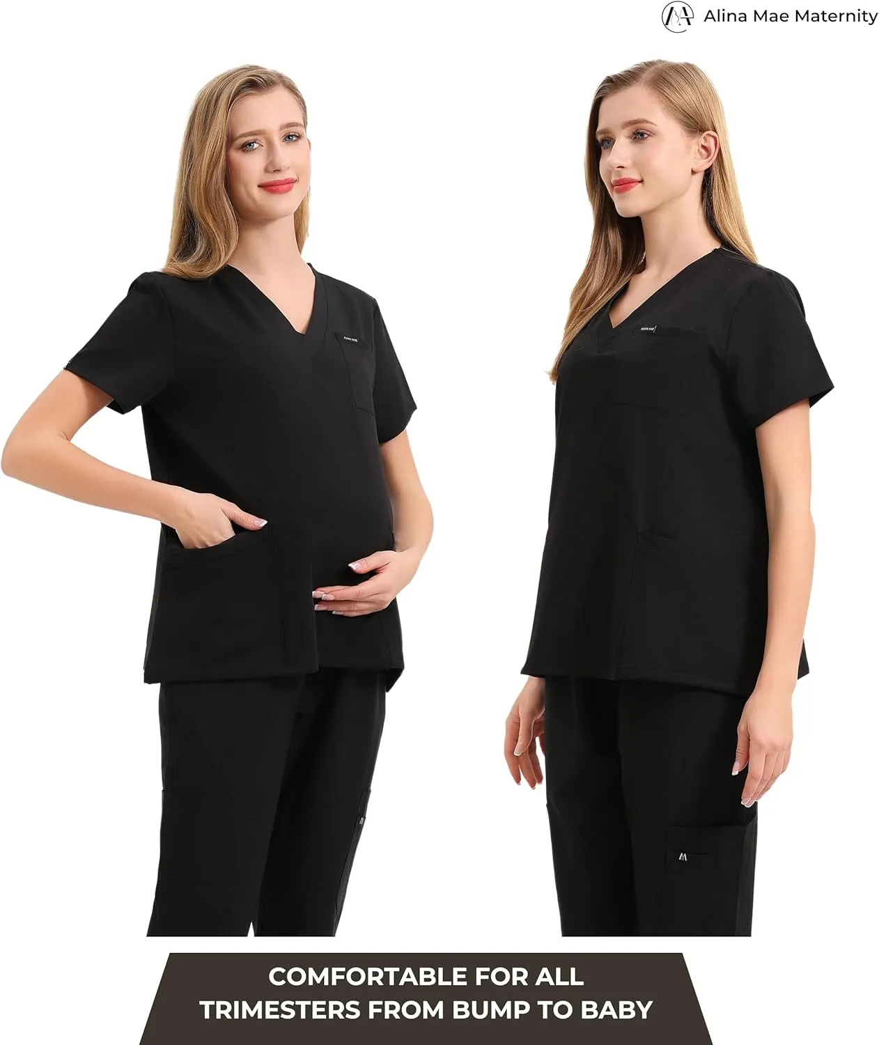 Maternity Scrubs Shirt for Women Doctor Uniform Short Sleeve Pregnant Nurse Scrub with Large Pockets