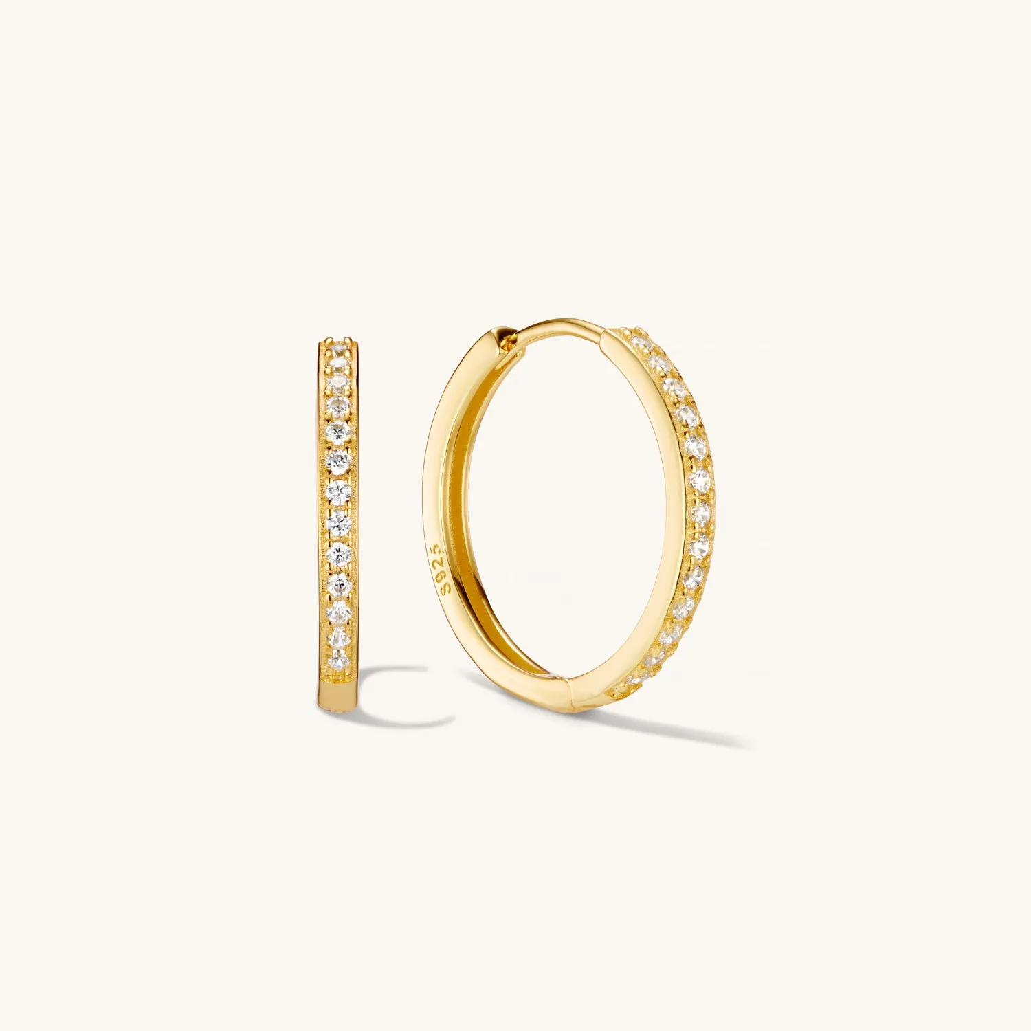 Medium Pave Hoops Gold