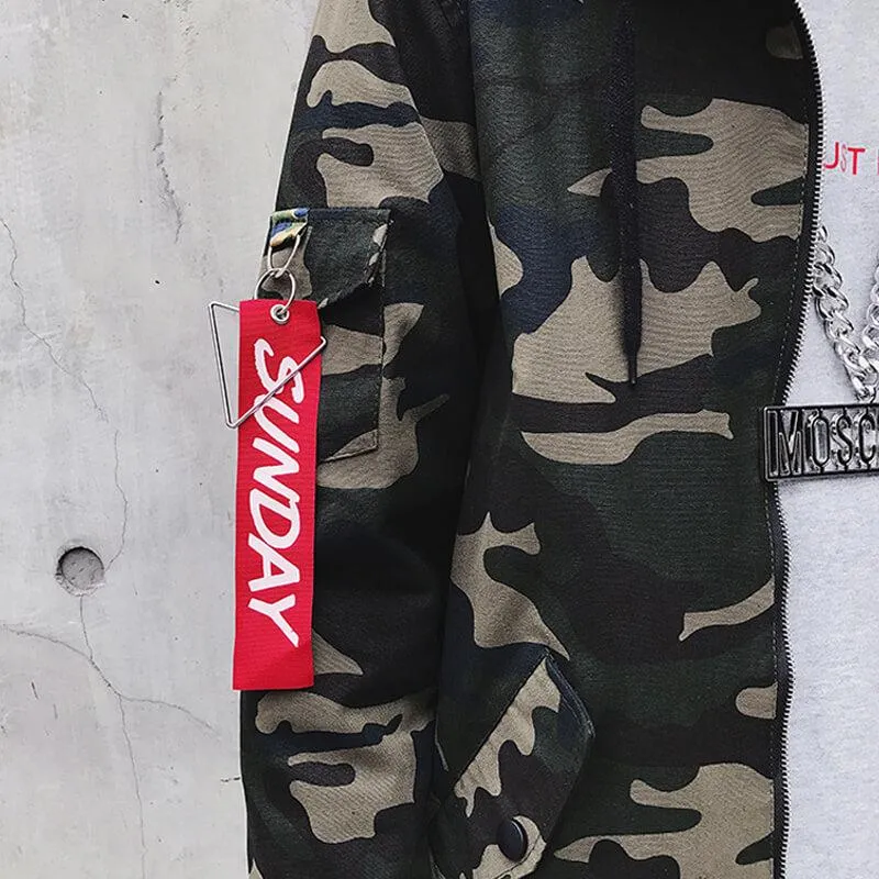 Mens Camo Hooded Bomber Jacket