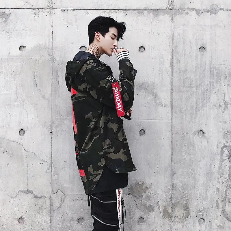 Mens Camo Hooded Bomber Jacket