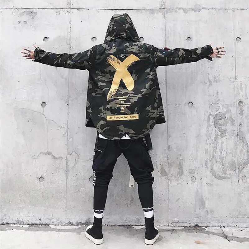 Mens Camo Hooded Bomber Jacket
