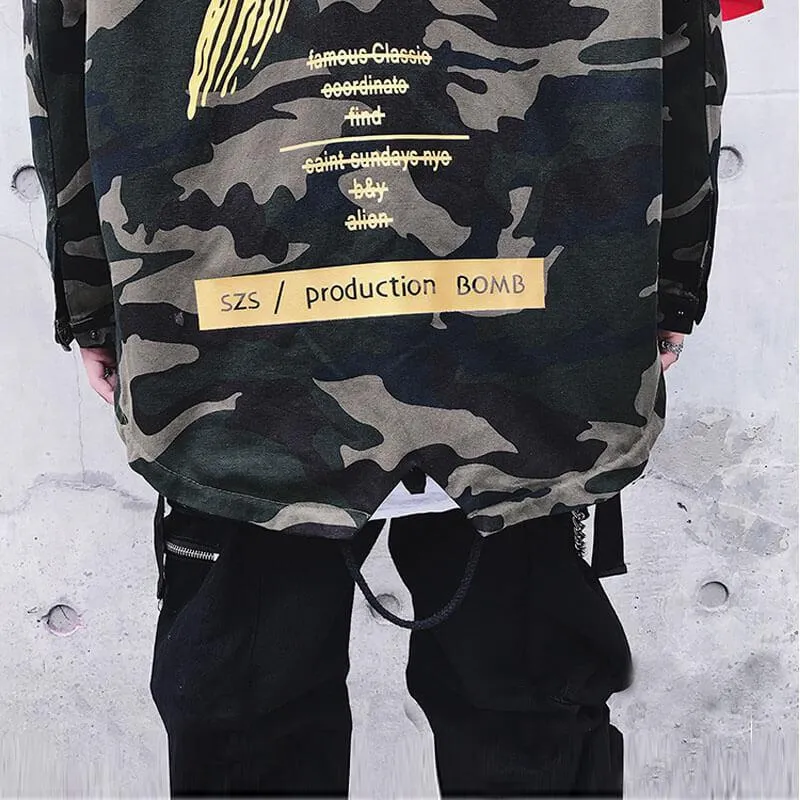 Mens Camo Hooded Bomber Jacket