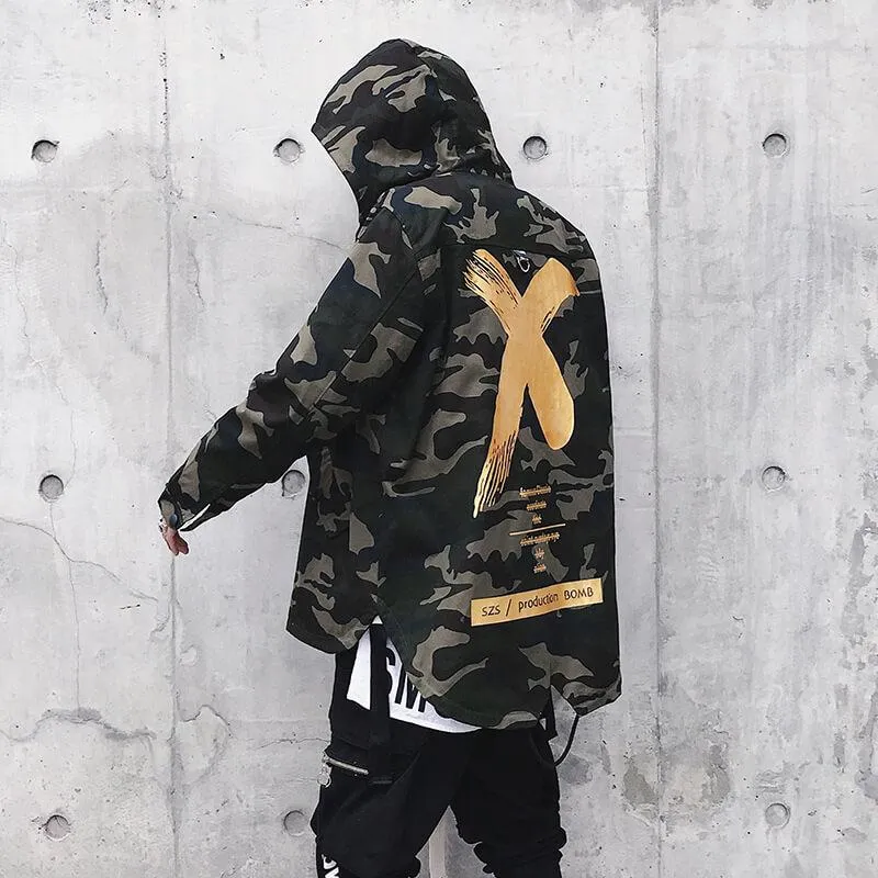 Mens Camo Hooded Bomber Jacket