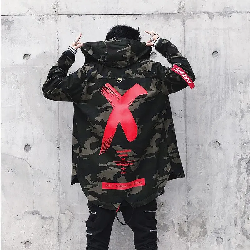 Mens Camo Hooded Bomber Jacket