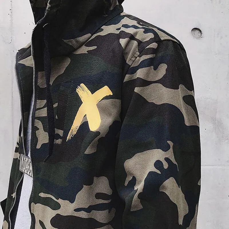 Mens Camo Hooded Bomber Jacket