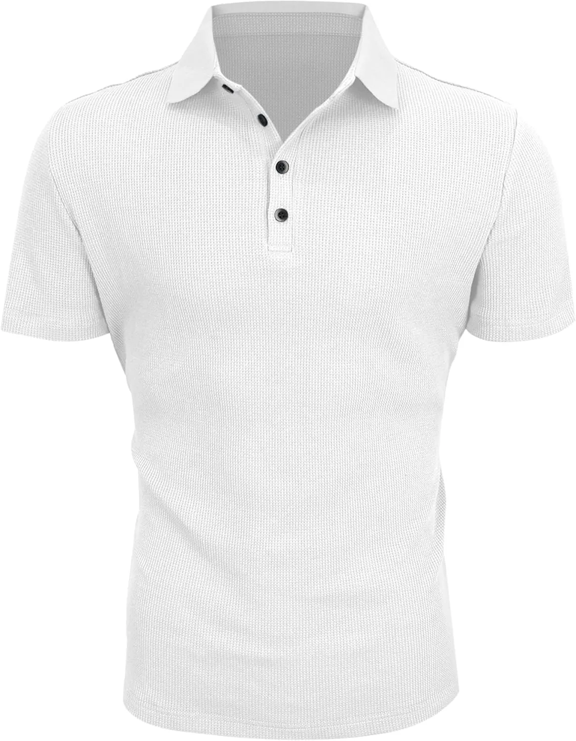 Men's Casual Polo Shirts Classic Button Basic Short Sleeve Waffle Solid Fit Golf Tees Stylish Tops