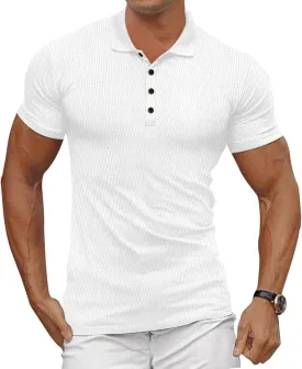 Men's Casual Polo Shirts Classic Button Basic Short Sleeve Waffle Solid Fit Golf Tees Stylish Tops