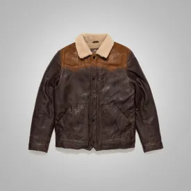 Men's Chocolate Brown Western Suede Leather Bomber Jacket