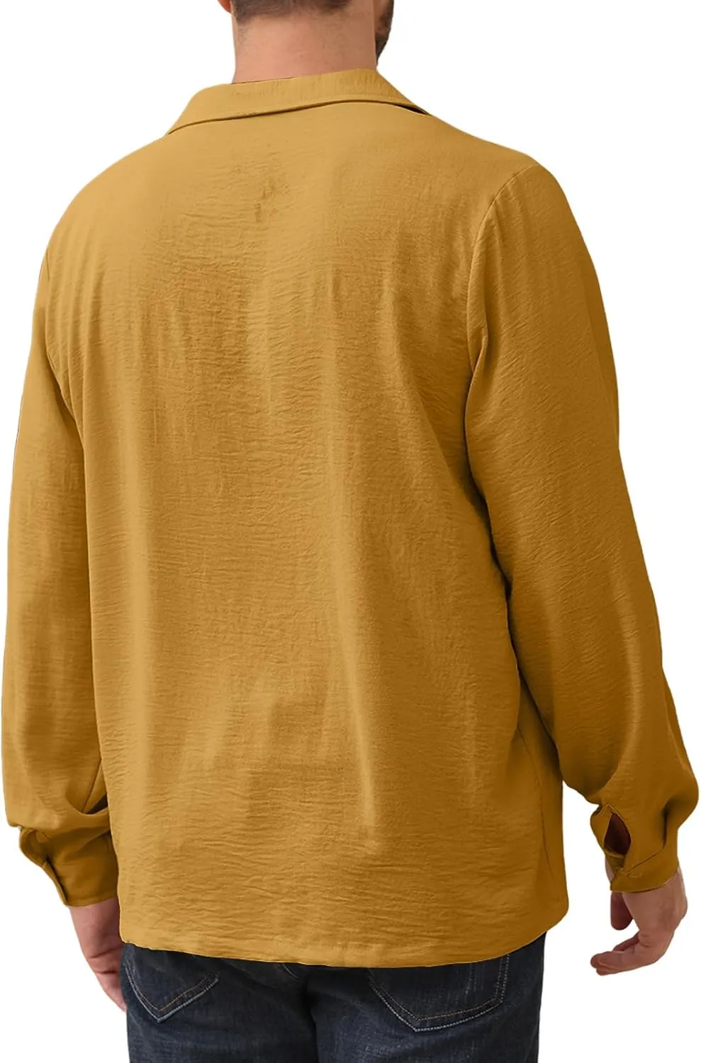 Mens Fashion Polo Shirts Long Sleeve Button Up T Shirts Summer Beach V-Neck Casual Shirts Solid Colour Tops