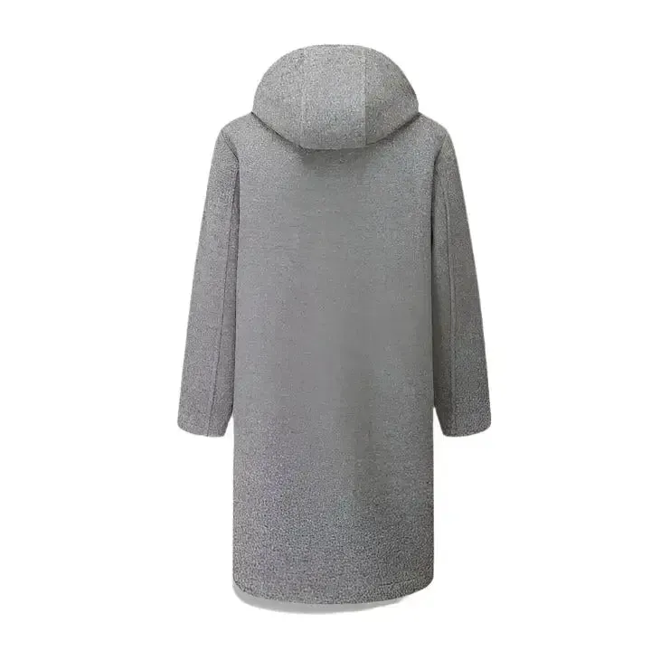 Men's Grey Long Fleece Peacoat - Warm & Stylish Winter Coat