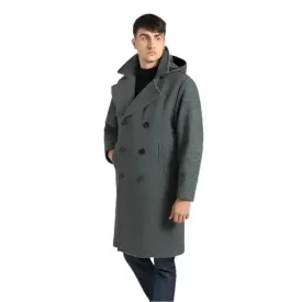 Men's Grey Long Fleece Peacoat - Warm & Stylish Winter Coat