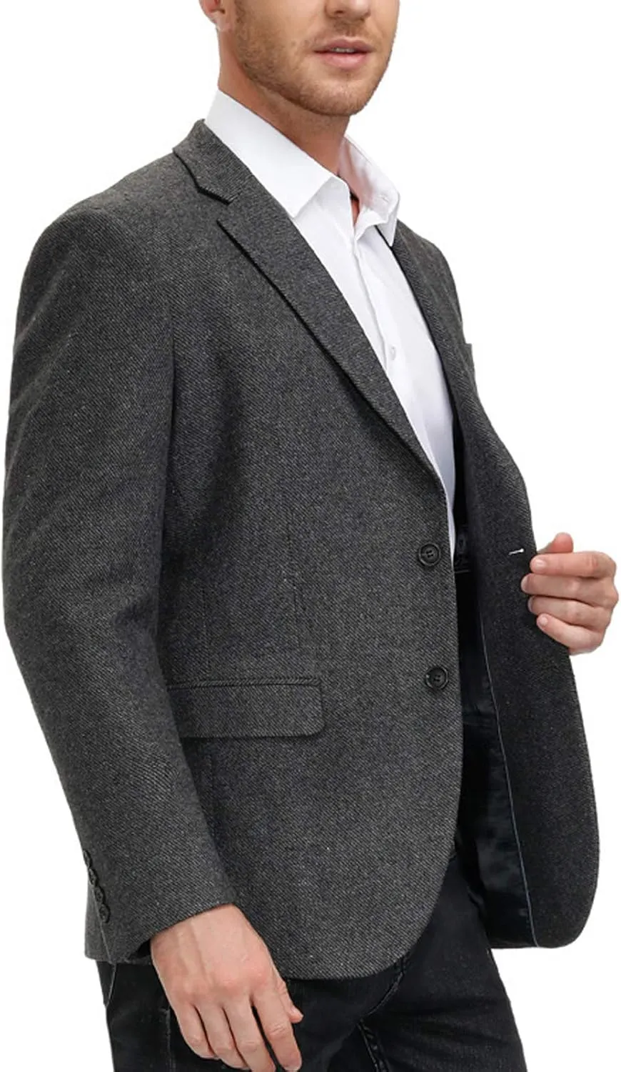 Mens Wool Blend Blazer Jacket Houndstooth Suit Blazer Notch Lapel 2 Button