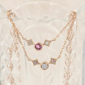 Moon & Star October Birthstone Necklace (Opal & Pink Tourmaline)