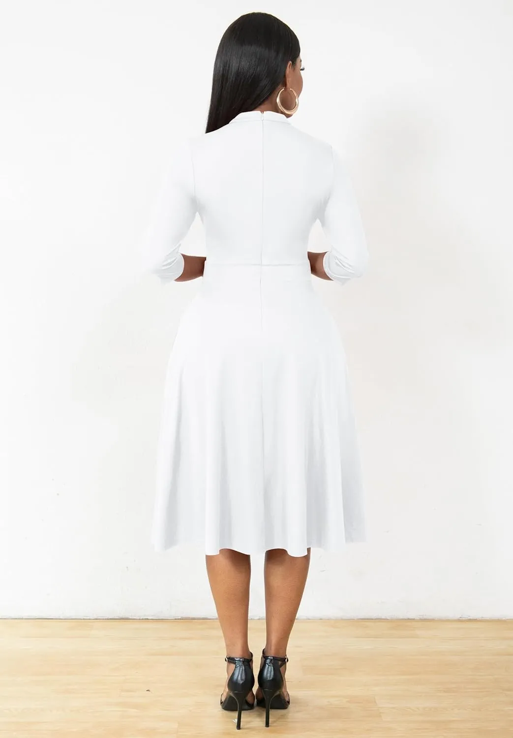 Nmoder Casual Dresses for Women Semi Formal Fit and Flare 3/4 Sleeve A-line Church Work Dress with Pockets