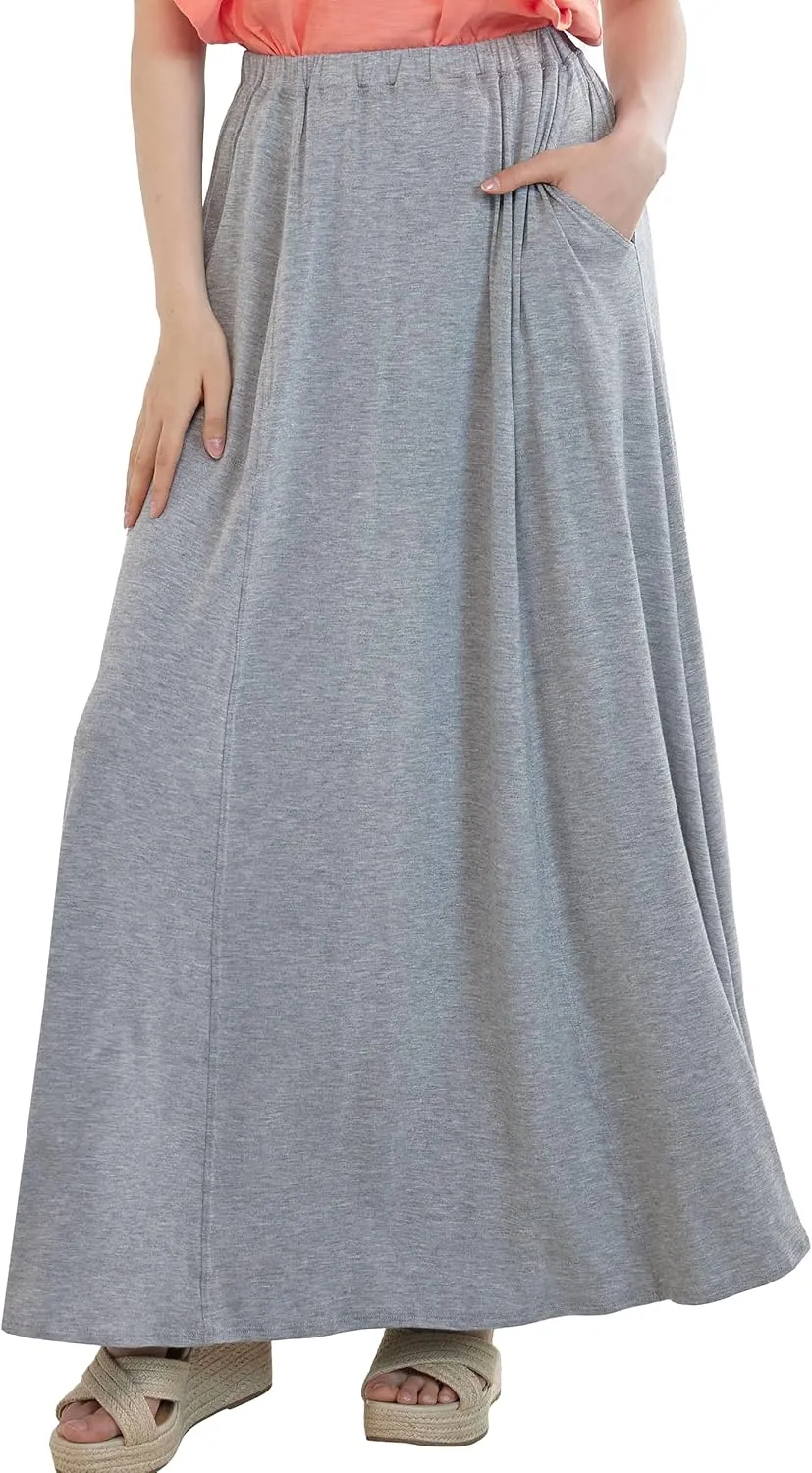 noflik Women's Elastic High Waisted Boho Long Maxi Skirts with Side Slits and Pockets