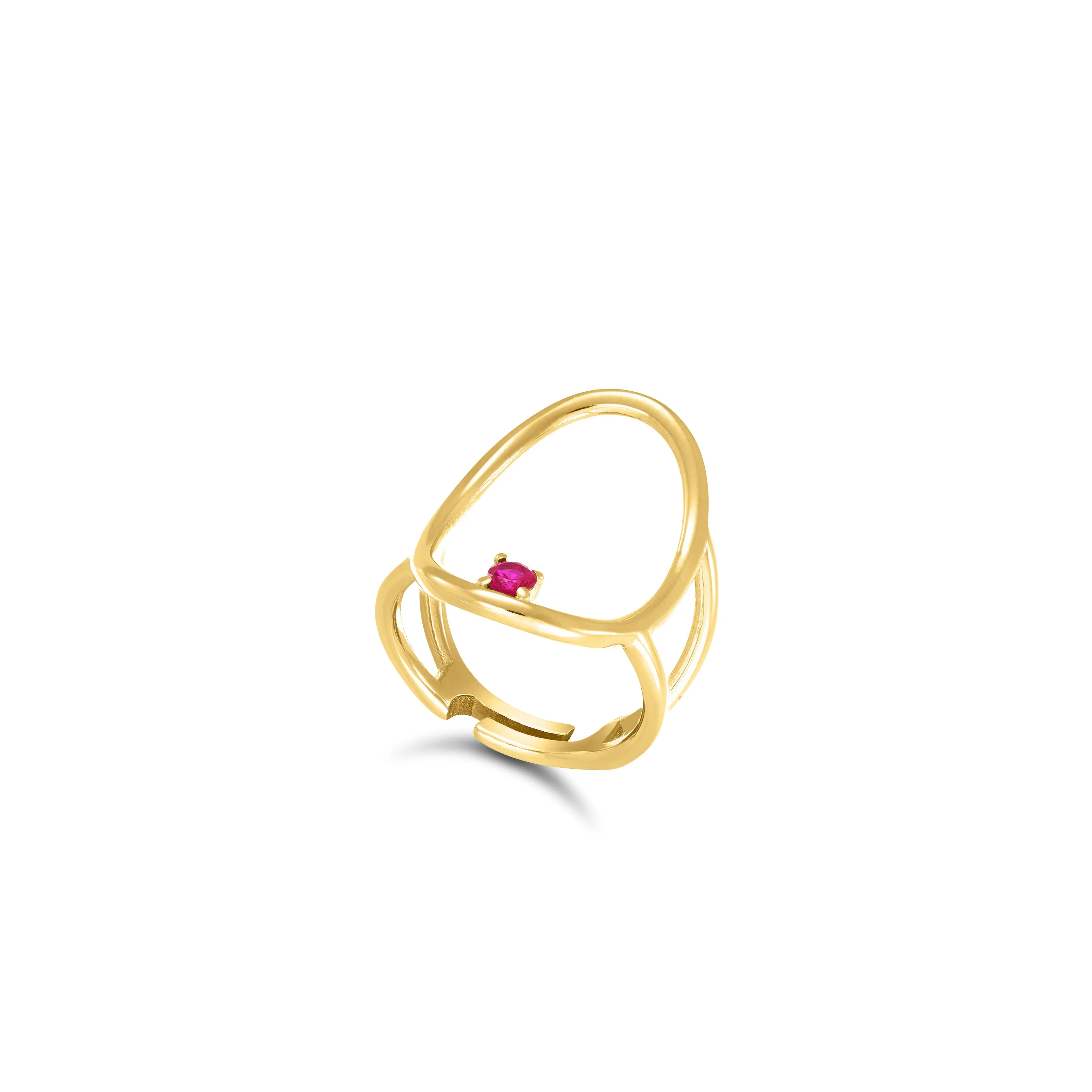 Oval Shape Ring With Dot - Gold Fuchsia